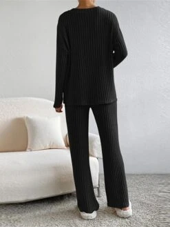 Women's Loungewear Sets Knit Drop Shoulder Tee Sweater And Pants Pure Color Home Street Daily Polyester Breathable V Wire Long Sleeve Sweater Pant Pocket Fall Winter Black Blue -Deals The Sexy Bra Store yevyko1692950062424