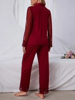 Women's Loungewear Sets Pure Color Fashion Comfort Soft Wedding Party Polyester Breathable Lapel Sleeveless Shirt Pant Button Fall Winter Black Red -Deals The Sexy Bra Store yfzjhh1692602329841