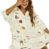 Women's Robes Gown Cartoon Comfort Home Polyester Comfort Hoodie Short Sleeve Pullover Pocket Hoodie Summer Beige