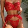 Women‘s Christmas Lingeries Gift Sexy Bodies Garter Lingerie Set 1 Set Hot See Through Soft Bed Xmas Valentine‘s Day Acetate Fiber Straps Embroidery Red / Buckle / Buckle / Super Sexy