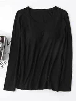 Women's Pink Pajama Top With Chest Pads Loungewear Top Pure Color Fashion Casual Comfort Street Daily Bed Modal Breathable Crew Neck Long Sleeve Fall Winter Black White -Deals The Sexy Bra Store ygidrt1697699922982