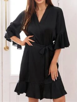 Women's Pajamas Robe Bathrobe Silk Robe Pure Color Fashion Comfort Wedding Party Satin Breathable V Wire Half Sleeve Summer Fall Light Pink Light Blue -Deals The Sexy Bra Store ygxpym1692779762018