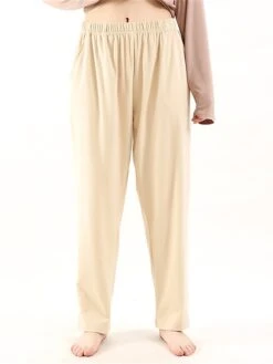 Women's Plus Size Cotton Lounge Pants Pure Color Fashion Casual Comfort Home Street Daily Cotton Warm Gift Pant Pocket Elastic Waist Fall Winter Elegant Black Ivory White -Deals The Sexy Bra Store yhjkxa1693986219916