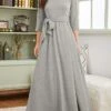 Women's Loungewear Nightgown Nightshirt Dress Pure Color Simple Casual Comfort Home Street Daily Modal Breathable Crew Neck Pocket Fall Winter Gray