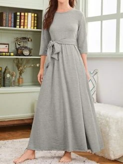 Women's Loungewear Nightgown Nightshirt Dress Pure Color Simple Casual Comfort Home Street Daily Modal Breathable Crew Neck Pocket Fall Winter Gray