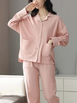 Women's Loungewear Sets Pure Color Fashion Comfort Soft Home Daily Bed Cotton Breathable Lapel Long Sleeve Shirt Pant Button Pocket Fall Winter 8862 Months Prynne 8866 Fantasy Purple -Deals The Sexy Bra Store ykvvei1693379804641
