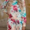 Women's Pajamas Sets Tie Dye Fashion Casual Home Daily Polyester Warm Breathable Crew Neck Long Sleeve Pullover Shorts Pocket Elastic Waist Summer Spring Photo Color