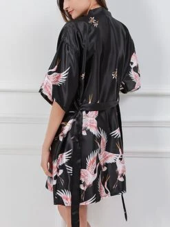 Women's Satin Silk Bathrobe Dressing Gown Animal Flower Print Casual Comfort Soft Home Daily Bed Satin Breathable V Wire Half Sleeve Summer Fall Black Pink -Deals The Sexy Bra Store ymnghg1689506609538