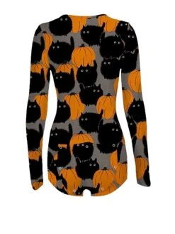 Women's Pajamas Onesie Cat Pumpkin Retro Gothic Punk & Gothic Carnival Halloween Polyester Breathable Crew Neck Long Sleeve Fall Winter Black White -Deals The Sexy Bra Store ymoodx1692257142263