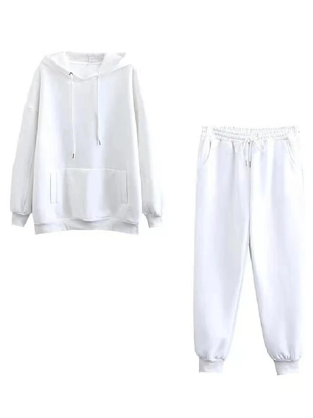 Women's Loungewear Sets Pure Color Warm Fashion Sport Street Daily Going Out Polyester Comfort Warm Hoodie Pocket Fall Winter Black White 2 Women's Loungewear Sets Pure Color Warm Fashion Sport Street Daily Going Out Polyester Comfort Warm Hoodie Pocket Fall Winter Black White - Image 2