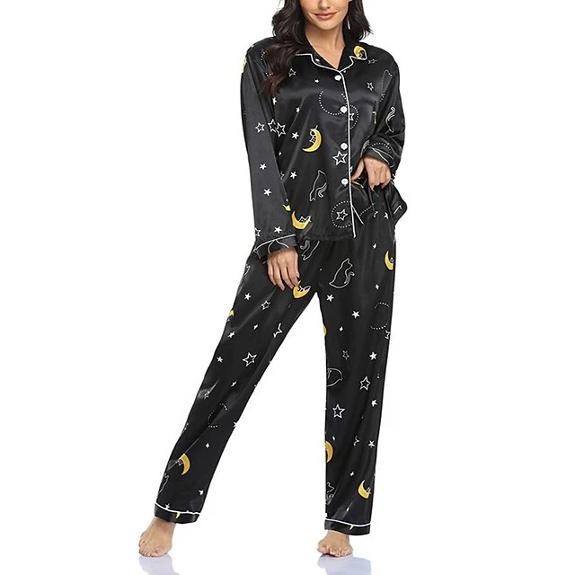 Women's Pajamas Sets Pjs 2 Pieces Flower Simple Hot Comfort Party Home Daily Satin Lapel Long Sleeve Shirt Pant Elastic Waist Fall Spring 6003 6020 7 Women's Pajamas Sets Pjs 2 Pieces Flower Simple Hot Comfort Party Home Daily Satin Lapel Long Sleeve Shirt Pant Elastic Waist Fall Spring 6003 6020 - Image 7