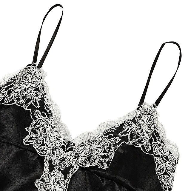 Women's Lingerie Pajama Sets 5 Pieces Satin Floral Lace Cami Top With Robe Nightgown Pants Pink Black Size XXL 7 Women's Lingerie Pajama Sets 5 Pieces Satin Floral Lace Cami Top With Robe Nightgown Pants Pink Black Size XXL - Image 7