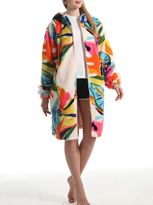 Women's Robe Leaves Plush Casual Comfort Home Daily Bed Flannel Warm Breathable Hoodie Long Sleeve Pocket Fall Winter Beige 1 Women's Robe Leaves Plush Casual Comfort Home Daily Bed Flannel Warm Breathable Hoodie Long Sleeve Pocket Fall Winter Beige