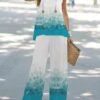 Women's Loungewear Sets 2 Pieces Crew Neck Tank Top And Wide Leg Pants Floral Print Casual Comfort Street Daily Polyester Breathable Summer Spring Light Green Green