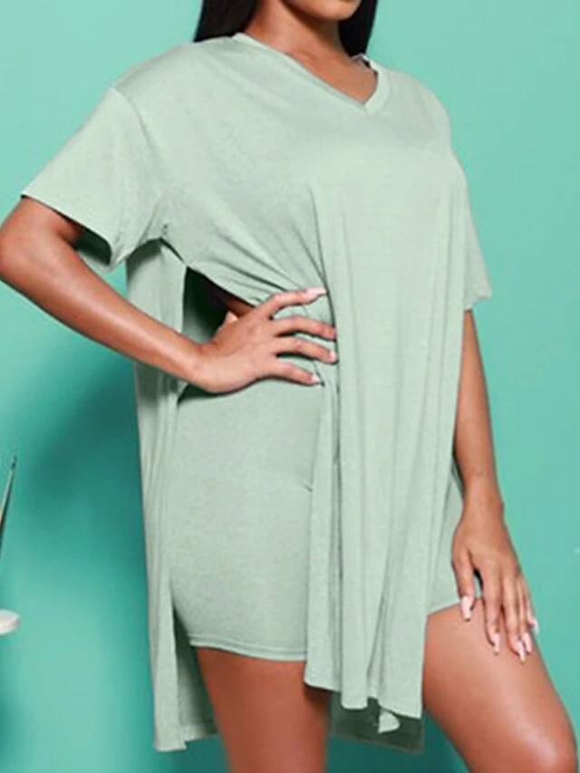 Women's Loungewear Sets Nighty 2 Pieces Pure Color Simple Comfort Home Cotton V Wire Spring Summer Green Blue 12 Women's Loungewear Sets Nighty 2 Pieces Pure Color Simple Comfort Home Cotton V Wire Spring Summer Green Blue - Image 12