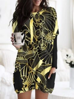 Women's Nightgown Heart Stripe Fashion Comfort Home Daily Polyester Crew Neck Long Sleeve Pocket Fall Winter Black White -Deals The Sexy Bra Store ypiivu1694072618173