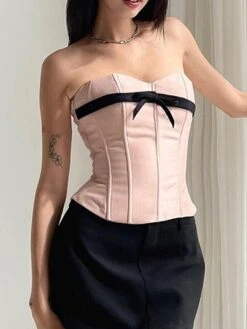 Women's Corsets Halloween Waist Trainer Body Shaper Pure Color Fashion Hot Punk & Gothic Party Carnival Satin Breathable Bandeau Sleeveless Backless Summer Spring Pink -Deals The Sexy Bra Store ypwmdj1691392641909