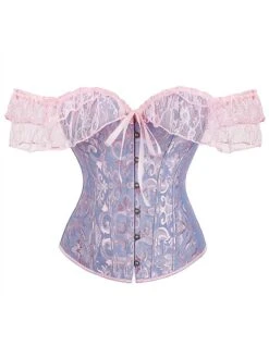 Women's Pink Corsets Dark Blue Corsets Shapewear Flower Corsets Party Halloween Going Out Polyester Breathable Bandeau Short Sleeve Backless Summer Spring Black White -Deals The Sexy Bra Store yqzcth1697170328701