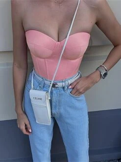 Women's Corset Shapewear Top Pure Color Corsets Street Date Going Out Polyester Breathable Bandeau Sleeveless Backless Summer Spring White Pink -Deals The Sexy Bra Store yrwptx1697074747998