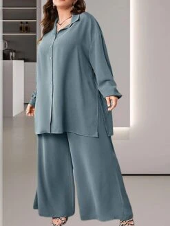 Women's Plus Size Loungewear Sets Pure Color Fashion Comfort Soft Home Daily Bed Polyester Breathable Lapel Long Sleeve Shirt Pant Button Fall Winter Blue 8 Women's Plus Size Loungewear Sets Pure Color Fashion Comfort Soft Home Daily Bed Polyester Breathable Lapel Long Sleeve Shirt Pant Button Fall Winter Blue -Deals The Sexy Bra Store ysleaw1694742378275