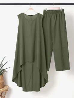 Women's Loungewear Sets Pure Color Casual Comfort Oversized Home Daily Vacation Polyester Breathable Crew Neck Sleeveless Pant Summer Spring Black Army Green 12 Women's Loungewear Sets Pure Color Casual Comfort Oversized Home Daily Vacation Polyester Breathable Crew Neck Sleeveless Pant Summer Spring Black Army Green -Deals The Sexy Bra Store yspvrr1680599045884