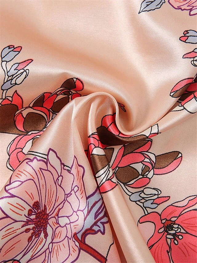 Women's Pajamas Sets Flower Fashion Comfort Soft Home Daily Bed Satin Breathable Lapel Long Sleeve Shirt Pant Button Pocket Fall Winter Pink 9 Women's Pajamas Sets Flower Fashion Comfort Soft Home Daily Bed Satin Breathable Lapel Long Sleeve Shirt Pant Button Pocket Fall Winter Pink - Image 9