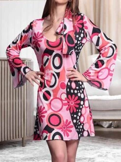 Women's Loungewear Nightgown Nightshirt Dress Geometic Flower Fashion Comfort Sweet Home Halloween Daily Spandex Breathable V Wire Long Sleeve Fall Winter Yellow Pink