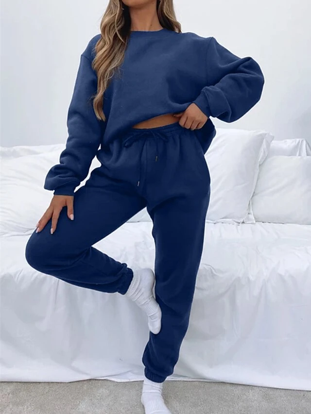 Women's Lounge Sets Sweatsuits Tracksuits Pure Color Fashion Casual Comfort Daily Going Out Polyester Breathable Crew Neck Long Sleeve Pant Elastic Waist Fall Winter Black White 4 Women's Lounge Sets Sweatsuits Tracksuits Pure Color Fashion Casual Comfort Daily Going Out Polyester Breathable Crew Neck Long Sleeve Pant Elastic Waist Fall Winter Black White - Image 4