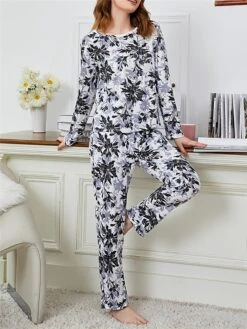Women's Pajamas Sets Flower Fashion Casual Soft Home Daily Bed Polyester Breathable Crew Neck Long Sleeve T Shirt Tee Pant Summer Fall Black 11 Women's Pajamas Sets Flower Fashion Casual Soft Home Daily Bed Polyester Breathable Crew Neck Long Sleeve T Shirt Tee Pant Summer Fall Black -Deals The Sexy Bra Store ywvfpm1691478725505