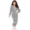 Women's Flannel Onesies Pajama For Adult Jumpsuits Nighty Pure Color Simple Comfort Party Home ChristmasWarm Gift Hoodie Long Sleeve Fall Winter Black