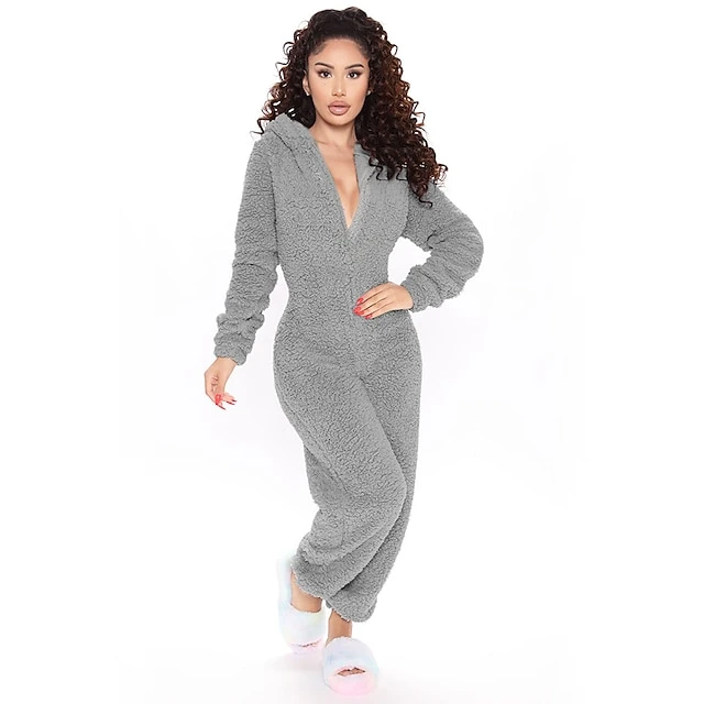 Women's Flannel Onesies Pajama For Adult Jumpsuits Nighty Pure Color Simple Comfort Party Home ChristmasWarm Gift Hoodie Long Sleeve Fall Winter Black 1 Women's Flannel Onesies Pajama For Adult Jumpsuits Nighty Pure Color Simple Comfort Party Home ChristmasWarm Gift Hoodie Long Sleeve Fall Winter Black