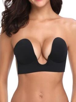 Women's Tube Bra Adhesive Bras Strapless Bras Full Coverage Deep V Breathable Invisible Pure Color Sticky Casual Daily Polyester Sexy 1PC Black Khaki / Bras & Bralettes / 1 PC