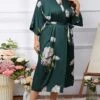 Women's Plus Size Pajamas Bathrobe Animal Flower Simple Casual Comfort Home Bed Polyester Breathable V Wire Long Sleeve Fall Winter 2669 Night Leopard 2669 Peacock Pollen