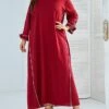 Women's Plus Size Loungewear Nightshirt Dress Stripe Fashion Simple Casual Home Xmas Daily Bed Polyester Breathable V Wire Long Sleeve Spring Fall Red