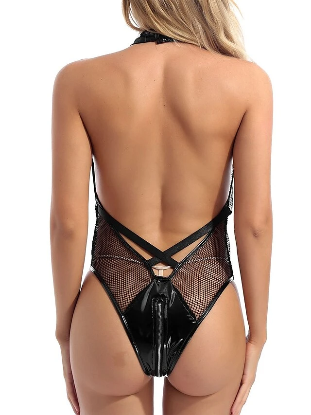 Women's Sexy Bodies Costumes 2 Pieces Patchwork See Through Soft Party Bed Valentine's Day Spandex Halter Neck Sleeveless Backless Hole Summer Black / Super Sexy 2 Women's Sexy Bodies Costumes 2 Pieces Patchwork See Through Soft Party Bed Valentine's Day Spandex Halter Neck Sleeveless Backless Hole Summer Black / Super Sexy - Image 2