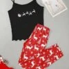 Women's Xmas Pajamas Sets Elk Snowflake Casual Comfort Soft Christmas Polyester Breathable Straps Sleeveless Strap Top Pant Fall Winter Red