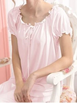 Women's Pajamas Nightgown Dress Pure Color Simple Casual Soft Home Daily Bed Cotton Breathable Crew Neck Short Sleeve Summer Spring White Pink -Deals The Sexy Bra Store zdgamd1677484860818