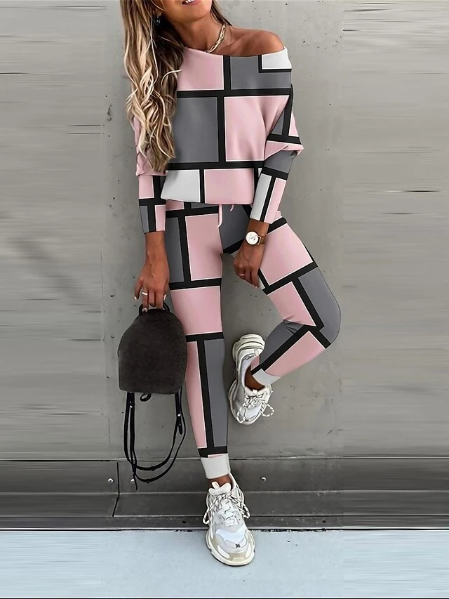 Women's Pajamas Sets Grid / Plaid Fashion Casual Comfort Home Daily Bed Polyester Breathable Crew Neck Long Sleeve Pullover Pant Fall Winter Pink Blue 1 Women's Pajamas Sets Grid / Plaid Fashion Casual Comfort Home Daily Bed Polyester Breathable Crew Neck Long Sleeve Pullover Pant Fall Winter Pink Blue