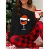 Women's Plus Size Christmas Pajamas Sets Grid / Plaid Fashion Comfort Soft Home Xmas Carnival Cotton Spandex Jersey Gift Long Sleeve T Shirt Tee Pant Elastic Waist Winter Fall Black