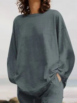 Women's Plus Size Loungewear Sets 2 Pieces Pure Color Fashion Casual Comfort Street Daily Date Cotton Breathable Crew Neck Long Sleeve Pant Summer Fall White Yellow -Deals The Sexy Bra Store zecfff1689326426204