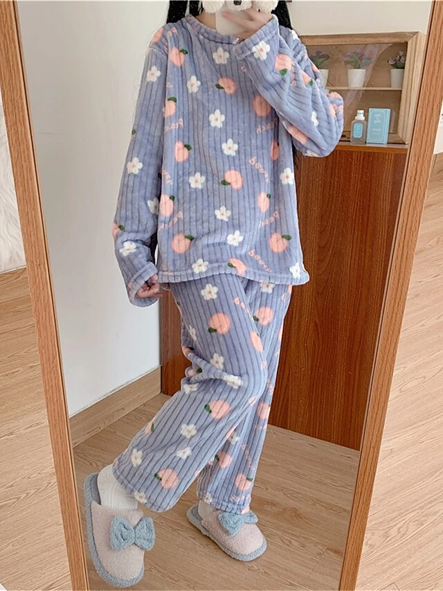 Women's Loungewear Sets 2 Pieces Bear Peach Fashion Casual Comfort Street Daily Date Polyester Warm Crew Neck Long Sleeve Pant Fall Winter Lotus Pink Black 8 Women's Loungewear Sets 2 Pieces Bear Peach Fashion Casual Comfort Street Daily Date Polyester Warm Crew Neck Long Sleeve Pant Fall Winter Lotus Pink Black - Image 8