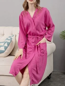 Couple's Robe Bathrobe Robes Gown Pure Color Casual Comfort Oversized Home Daily Bed Polyester Breathable V Wire Long Sleeve Summer Fall White Pink -Deals The Sexy Bra Store zengpq1689581345073