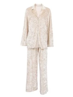 Women's Pajamas Sets Pure Color Warm Fashion Casual Home Daily Bed Velvet Warm Breathable Lapel Long Sleeve Shirt Pant Button Fall Winter Beige -Deals The Sexy Bra Store zfivuz1693206752707