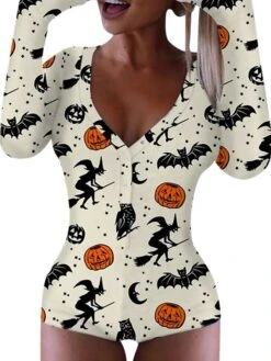 Women's Pajamas Onesie Cat Pumpkin Retro Gothic Punk & Gothic Carnival Halloween Polyester Breathable Crew Neck Long Sleeve Fall Winter Black White -Deals The Sexy Bra Store zgxzvd1692257145396