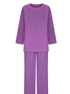 Women's Plus Size Loungewear Sets 2 Pieces Pure Color Fashion Casual Comfort Street Daily Date Cotton Breathable Crew Neck Long Sleeve Pant Summer Fall White Yellow -Deals The Sexy Bra Store zhyhvc1689326427701