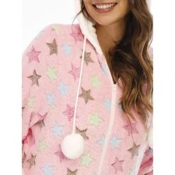 Women's Pajamas Jumpsuit Star Warm Fashion Casual Home Daily Bed Polyester Breathable Hoodie Long Sleeve Pocket Fall Winter Pink -Deals The Sexy Bra Store zilgje1692348359618
