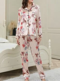 Women's Pajamas Sets Flower Fashion Comfort Soft Home Daily Bed Satin Breathable Lapel Long Sleeve Shirt Pant Button Pocket Fall Winter Pink 13 Women's Pajamas Sets Flower Fashion Comfort Soft Home Daily Bed Satin Breathable Lapel Long Sleeve Shirt Pant Button Pocket Fall Winter Pink -Deals The Sexy Bra Store zipbmk1693467381693