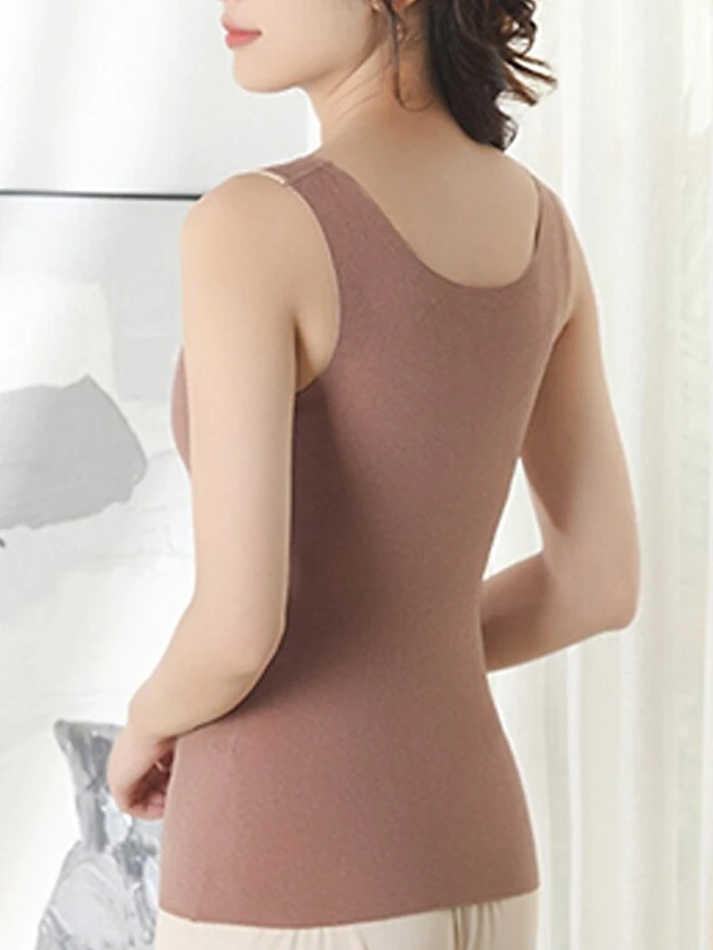 Women's Top Thermal Shirt Pure Color Warm Fashion Simple Home Street Daily Cotton Warm Breathable Straps Sleeveless Fall Winter Bean Paste Color Black 8 Women's Top Thermal Shirt Pure Color Warm Fashion Simple Home Street Daily Cotton Warm Breathable Straps Sleeveless Fall Winter Bean Paste Color Black - Image 8