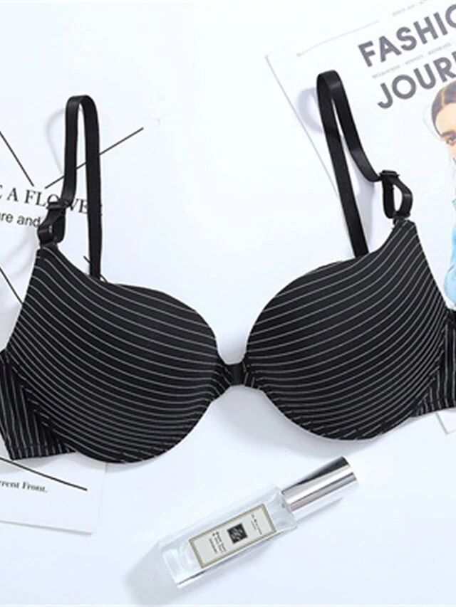 Women's Underwire Bras Double Strap Adjustable 3/4 Cup V Neck Breathable Push Up Stripe Pure Color Hook & Eye Date Casual Daily Cotton 1PC White Black / Bras & Bralettes / 1 PC 15 Women's Underwire Bras Double Strap Adjustable 3/4 Cup V Neck Breathable Push Up Stripe Pure Color Hook & Eye Date Casual Daily Cotton 1PC White Black / Bras & Bralettes / 1 PC - Image 15