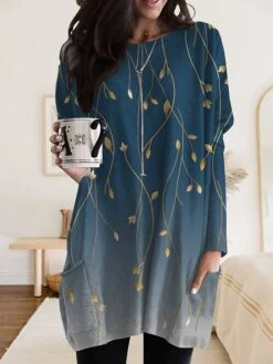 Women's Loungewear Nightgown Stripe Flower Fashion Comfort Home Daily Polyester Crew Neck Long Sleeve Pocket Fall Winter Royal Blue Blue